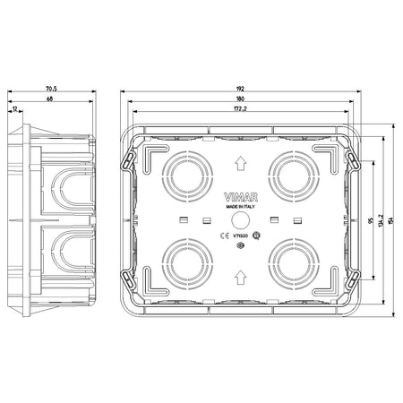 Vimar 12/14-Module Flush Mounting Box, For Masonry Walls, Rectangular, 134x180x50 mm, Halogen-Free Plastic, Glow Wire 650C, 20/25 mm Conduit Knockouts, Light Blue — Quality Boat Parts