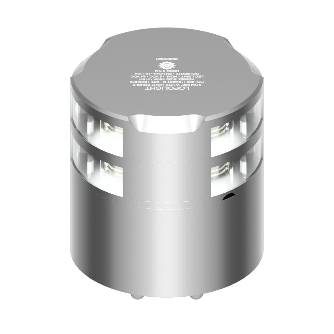 Lopolight Double-Stacked 360° Navigation Light, 3NM, White Light, Silver Anodized, 10-32VDC, IP68 — Quality Boat Parts