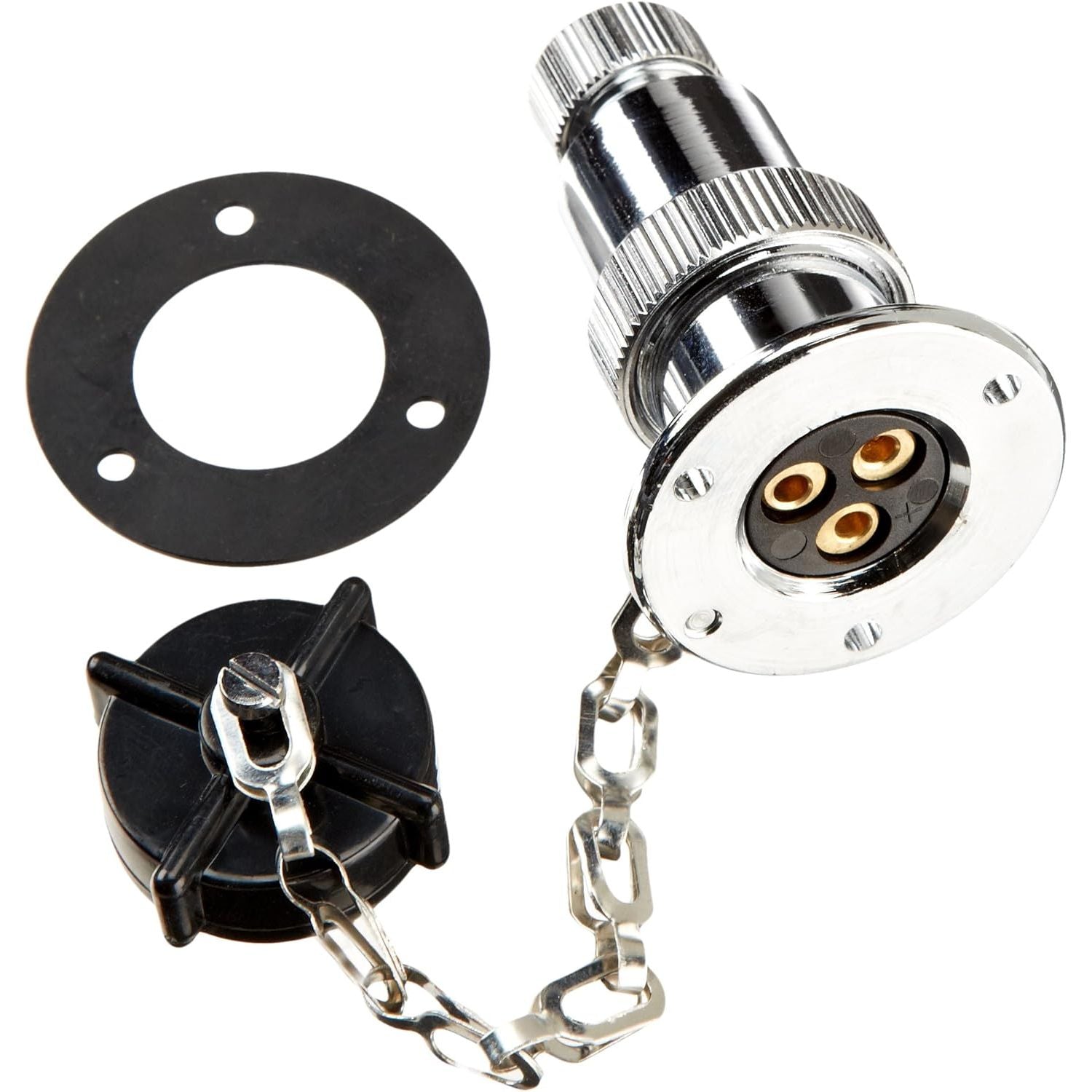 Hella Marine 3-Pole Plug and Socket, Water Resistant, Chrome Brass, Screw Terminals, For up to 6.5 mm Cable, Socket with Cap — Quality Boat Parts