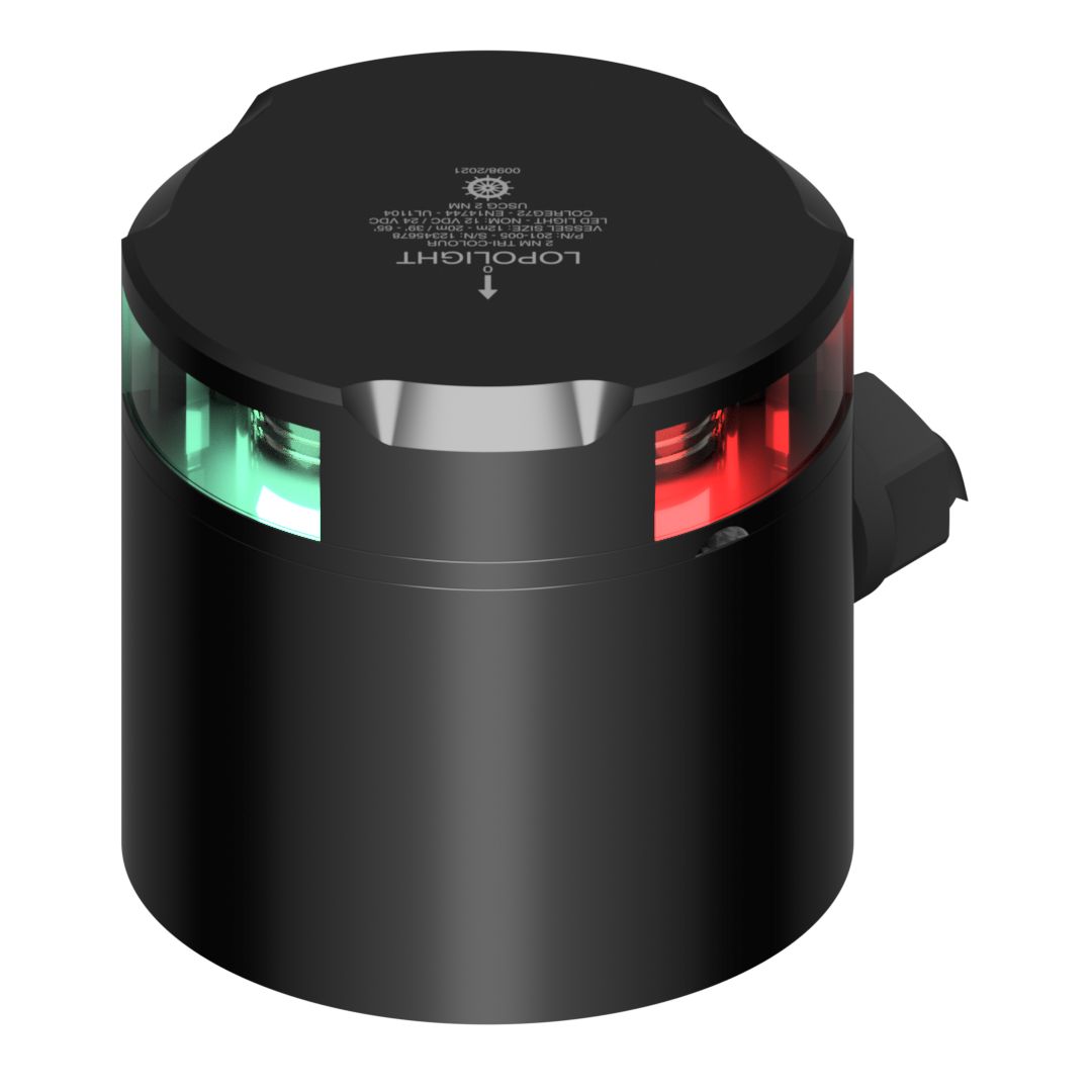 Lopolight Tri-Color LED Navigation Light, 2NM, 10-32VDC, IP68 POM Base, Connector, Horizontal Mount — Quality Boat Parts