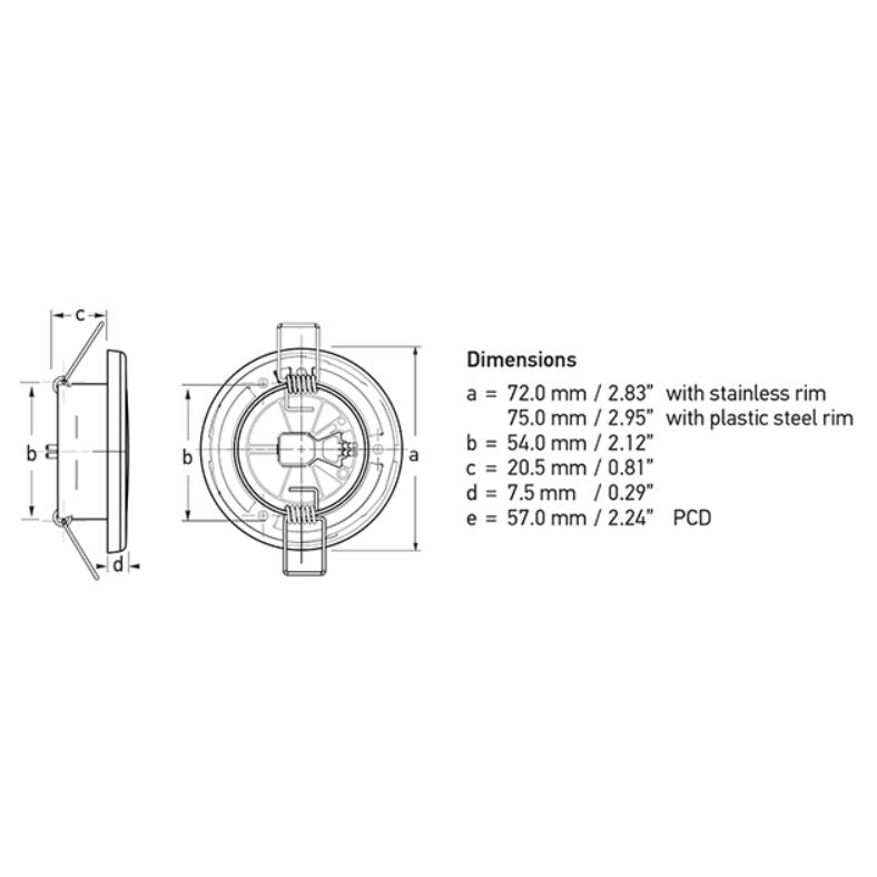 Hella Marine EuroLED 75 Dual Colour Recessed LED Downlight, Warm White and Red Light, 12V, 9-16V, Spring Mount, IP67, 190 lm — Quality Boat Parts