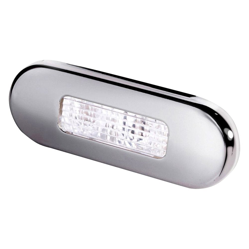 Hella Marine 0869 Surface Mount Oblong LED Courtesy Lamp, 12/24V DC, IP67, Polished 316 Stainless Steel Bezel, 84 mm Wide — Quality Boat Parts