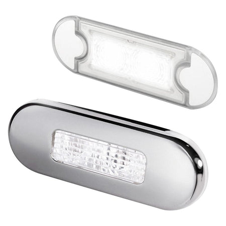 Hella Marine 0869 Surface Mount Oblong LED Courtesy Lamp, 12/24V DC, IP67, Polished 316 Stainless Steel Bezel, 84 mm Wide — Quality Boat Parts