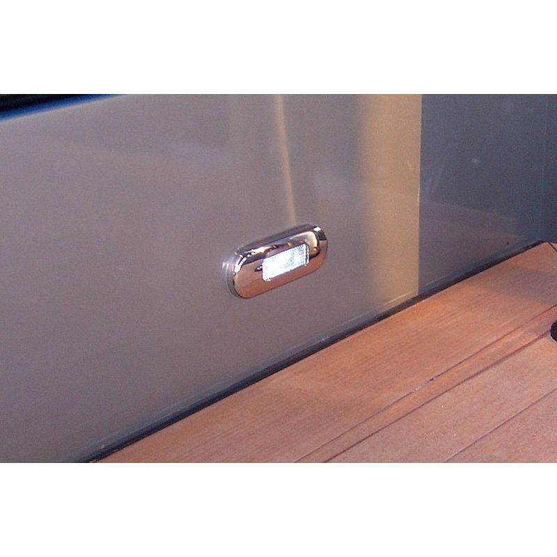 Hella Marine 0869 Surface Mount Oblong LED Courtesy Lamp, 12/24V DC, IP67, Polished 316 Stainless Steel Bezel, 84 mm Wide — Quality Boat Parts