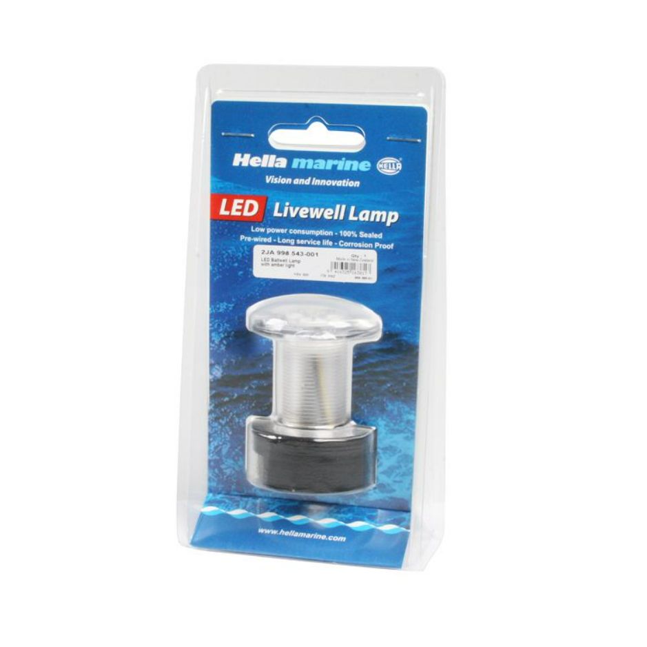 Hella Marine LED Livewell/Baitwell Lamp, 12V DC, IP67, 0.5W, Single-Hole Mount, 120mm Cable — Quality Boat Parts