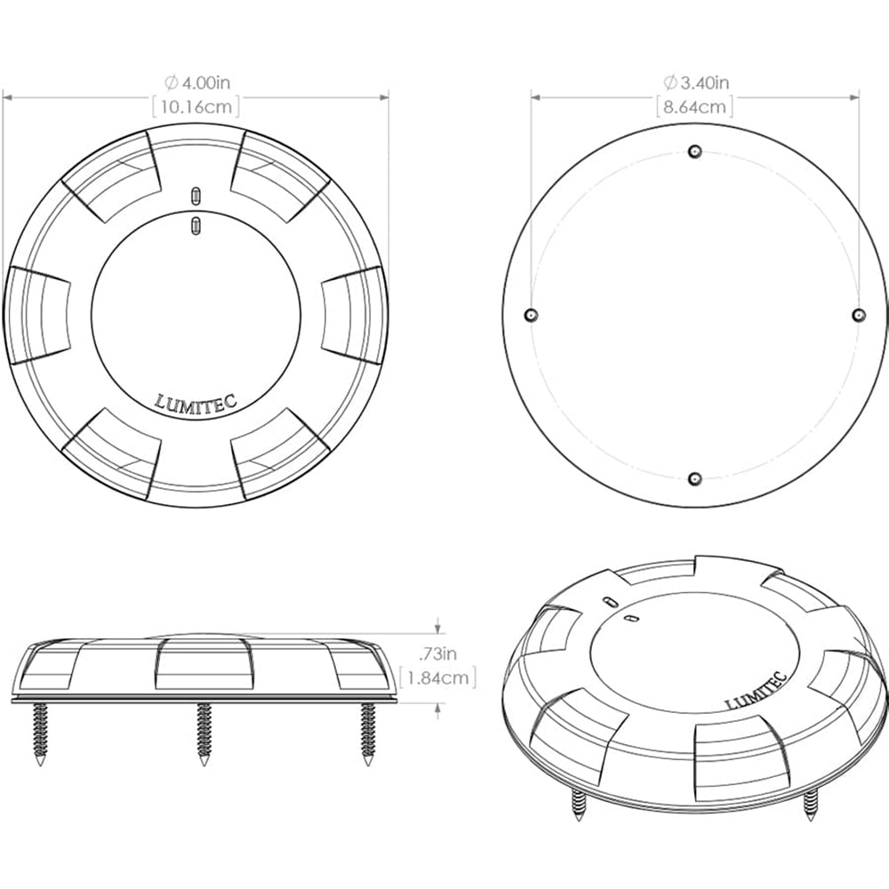 Lumitec Aurora Surface Mount LED Dome Light, 10-30V, IP67, Dimmable, 4in Diameter, 0.73in Depth, Ignition Protected — Quality Boat Parts