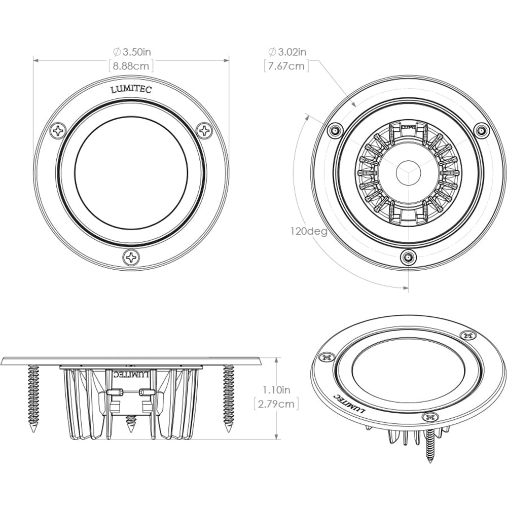Lumitec Shadow Flush Mount LED Down Light, 10-30V DC, IP67, 3.5 in Diameter, 2 in Cutout, 1.1 in Depth — Quality Boat Parts