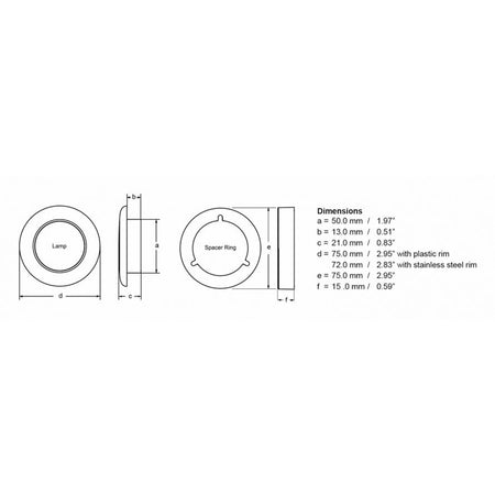 Hella Marine Slim Line Round LED Courtesy Lamp, IP67, 3in OD, 2in Cutout, 0.5in Mounting Depth — Quality Boat Parts