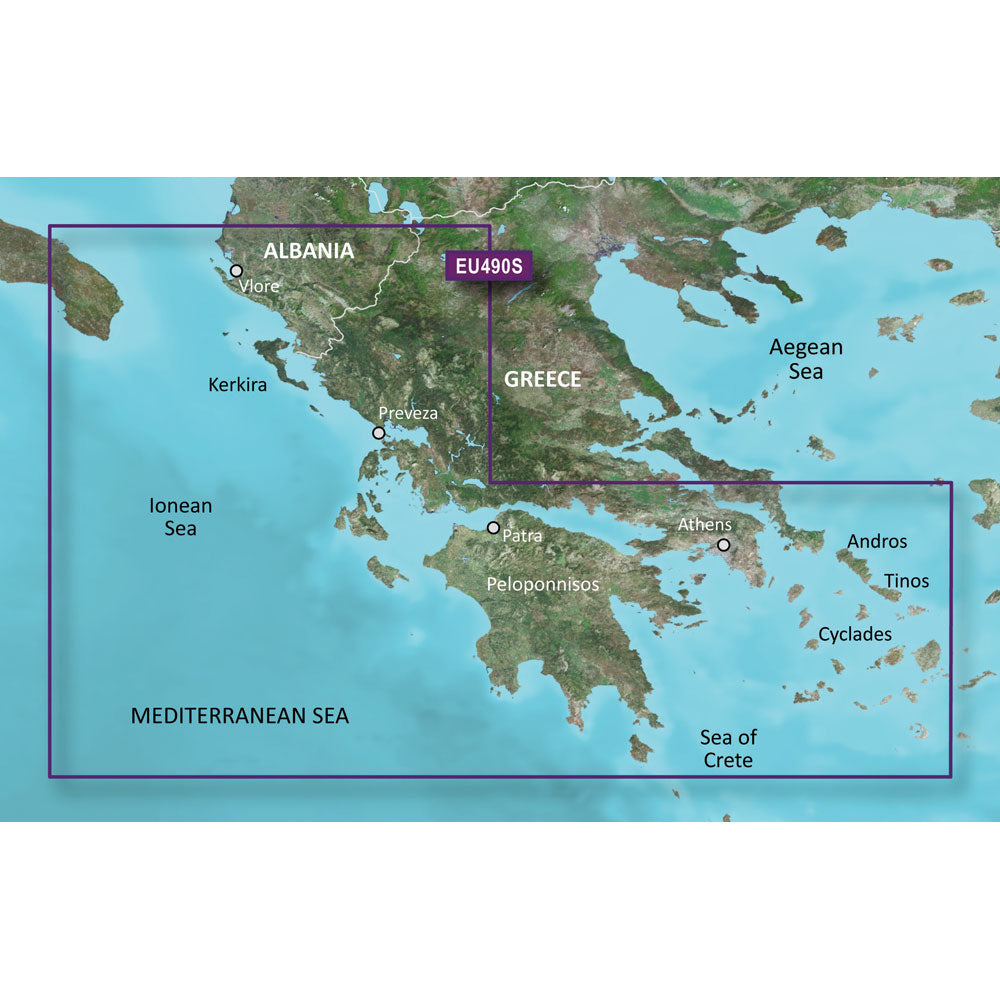 Garmin BlueChart g3 Vision HD Electronic Chart, VEU490S Greece West Coast & Athens, Auto Guidance — Quality Boat Parts