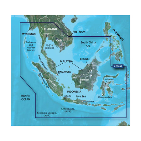 Garmin BlueChart HD Marine Chart, Singapore/Malaysia/Indonesia, 1-Foot Contours, Depth Range Shading Up to 10 Ranges — Quality Boat Parts