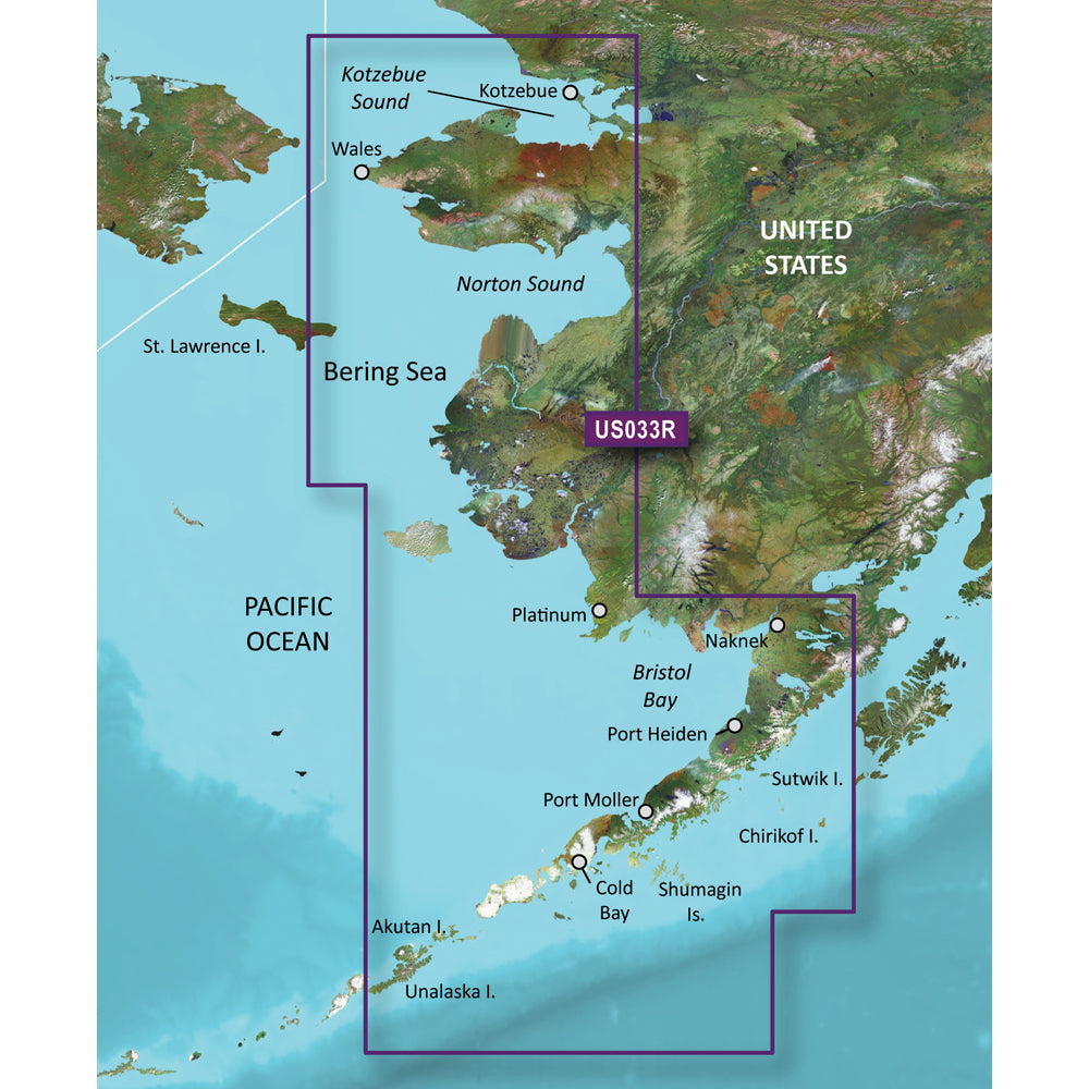 Garmin BlueChart g3 Vision Coastal Chart, VUS033R Bristol Bay to Kotzebue Sound Coverage, Garmin/Navionics Data, Auto Guidance, Up to 1 ft Contours — Quality Boat Parts