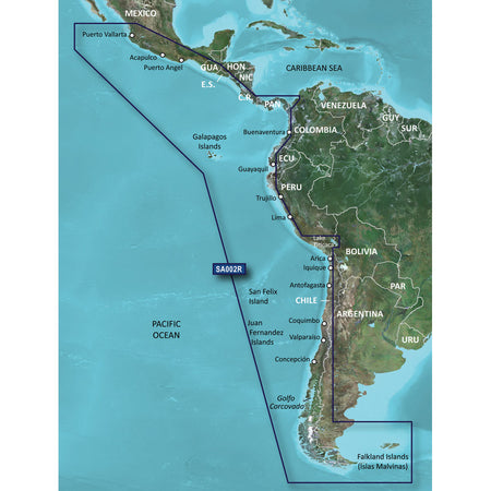 Garmin BlueChart HXSA002R Nautical Chart, South America West Coast — Quality Boat Parts