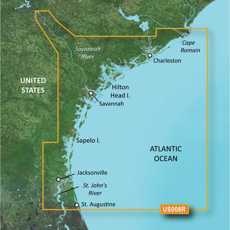 Garmin BlueChart g3 Vision VUS008R Coastal Chart, Charleston to Jacksonville, Auto Guidance, 1 ft Contours, High-Res Relief Shading — Quality Boat Parts