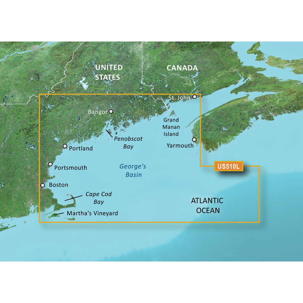 Garmin BlueChart g3 Vision HD Coastal Electronic Chart, VUS510L St. John to Cape Cod, Auto Guidance, 1' Contours, Relief Shading, Raster Cartography, 3D MarinerEye/FishEye Views, Aerial Photos — Quality Boat Parts
