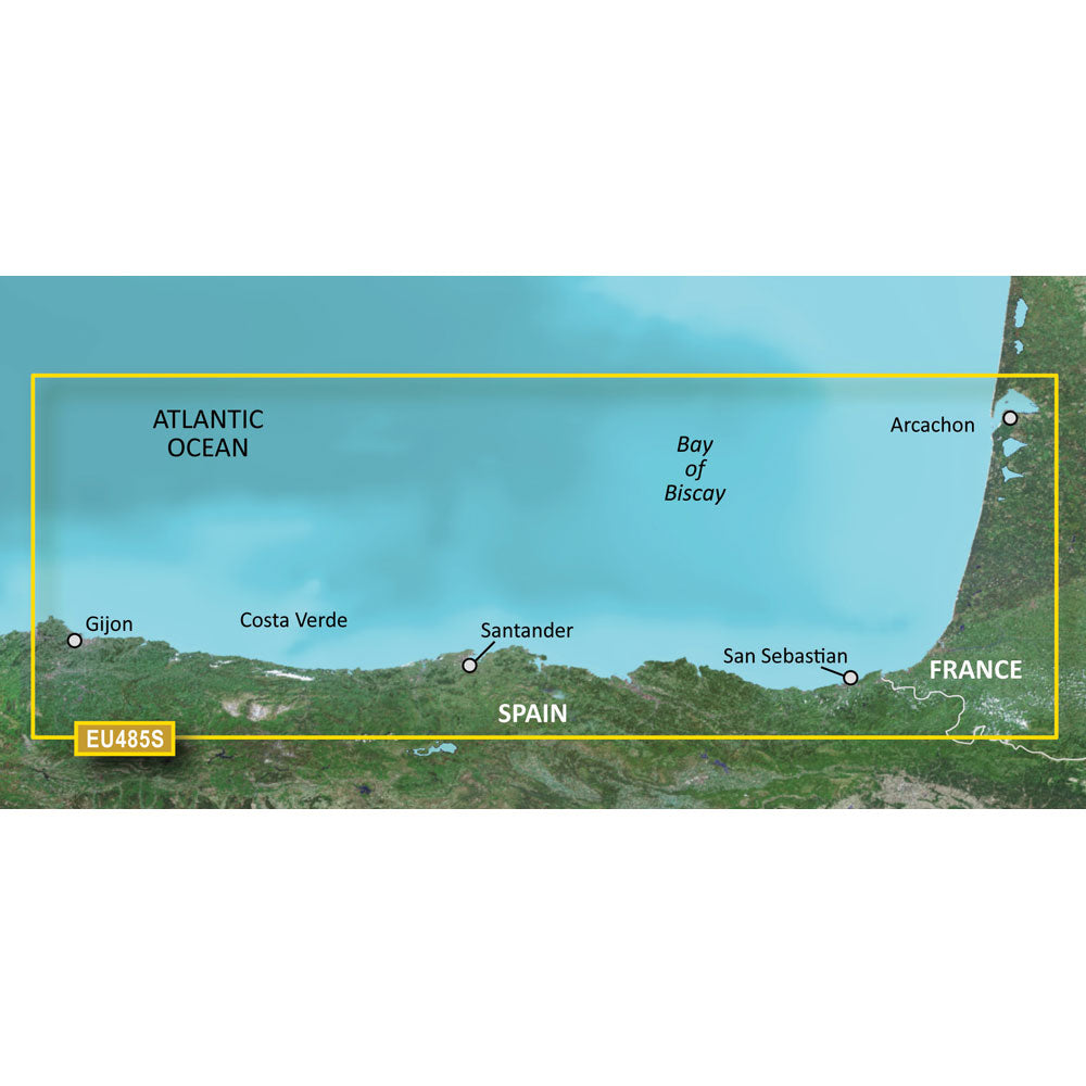 Garmin BlueChart g3 Vision Coastal Chart, VEU485S, Fuenterrabia to Gijon, Auto Guidance, Depth Range Shading, Up to 1 ft Contours — Quality Boat Parts