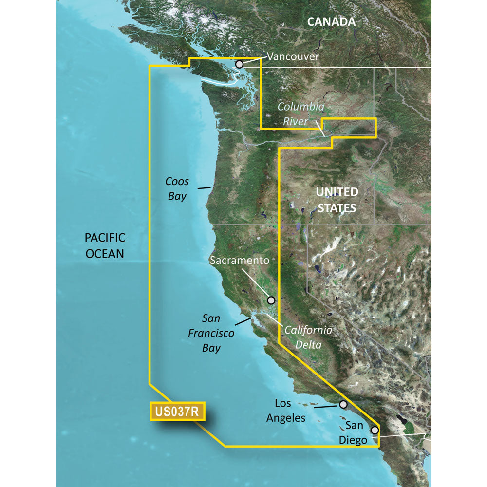 Garmin BlueChart g3 Vision VUS037R Marine Chart, Vancouver-San Diego, Auto Guidance, Relief Shading, 1 ft Contours — Quality Boat Parts