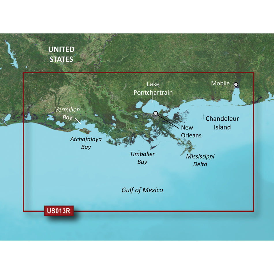 Garmin BlueChart g3 Vision HD Coastal Chart, VUS013R Mobile to Lake Charles, Auto Guidance, Relief Shading, 1' Contours — Quality Boat Parts