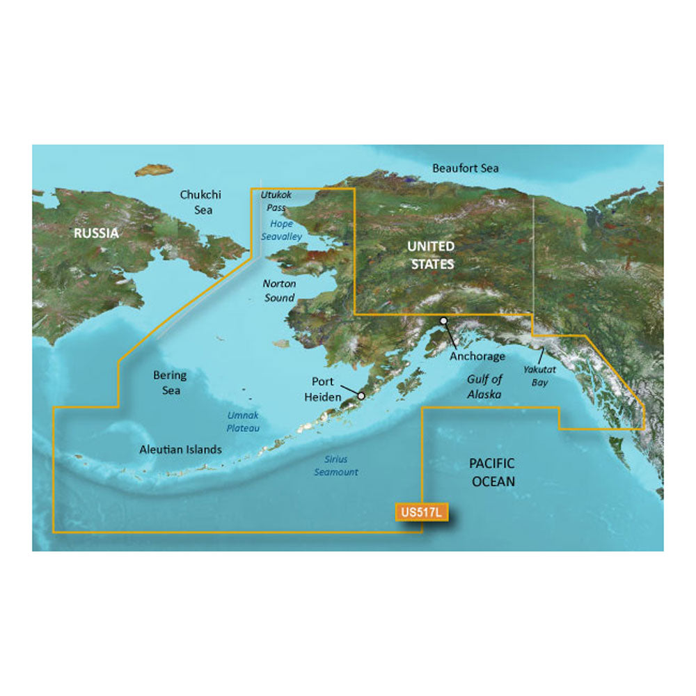 Garmin BlueChart g3 Vision HD VUS517L Coastal Chart, Alaska South, Garmin and Navionics Data, Auto Guidance, High-Resolution Relief Shading, Up to 1' Contours, 3D Views, Satellite Imagery — Quality Boat Parts