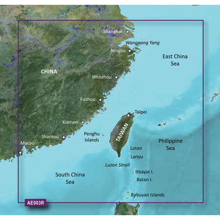 Garmin BlueChart Coastal Navigation Chart, Taiwan, 1 ft Contours, 10 Depth Range Shading, Shallow Water Shading — Quality Boat Parts