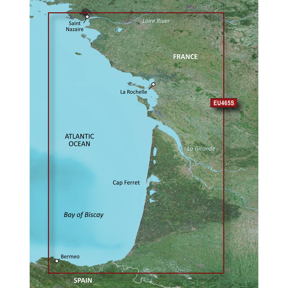 Garmin BlueChart g3 Vision HD VEU465S Marine Chart, La Baule to San Sebastian, Auto Guidance, 3D Views, 1 ft Contours — Quality Boat Parts
