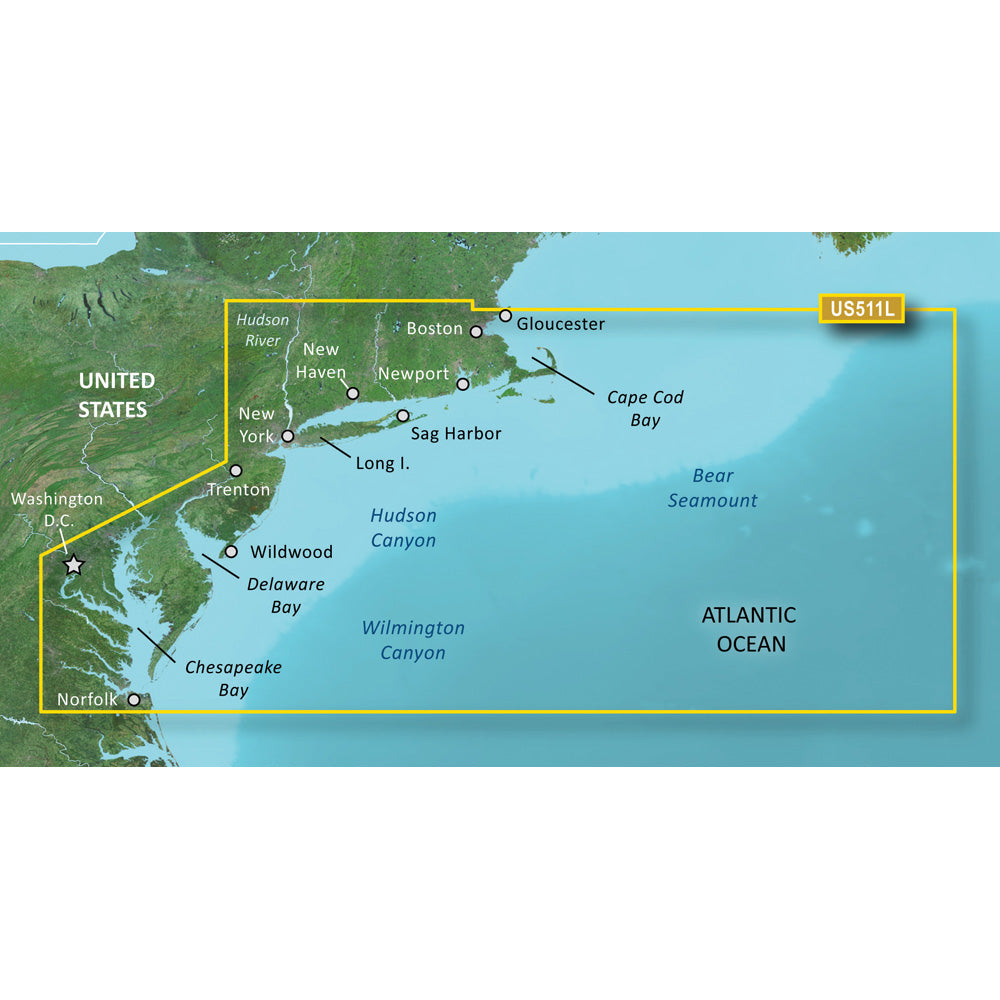 Garmin BlueChart g3 Vision HD VUS511L Electronic Chart, Boston to Norfolk, Auto Guidance, 1 ft Contours, Up to 10 Depth Ranges, High-Resolution Relief Shading, NOAA Raster Cartography — Quality Boat Parts