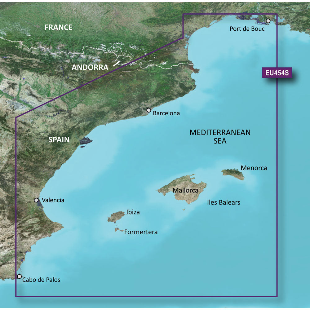 Garmin BlueChart g3 Vision HD Chart, VEU454S Spain Barcelona & Valencia, Auto Guidance, High-Resolution Satellite Imagery, 1 ft Contours — Quality Boat Parts