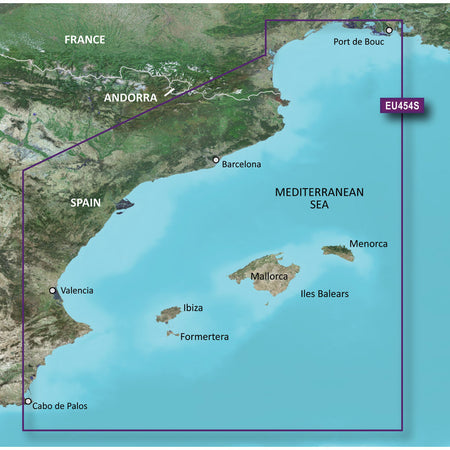 Garmin BlueChart g3 Vision HD Chart, VEU454S Spain Barcelona & Valencia, Auto Guidance, High-Resolution Satellite Imagery, 1 ft Contours — Quality Boat Parts