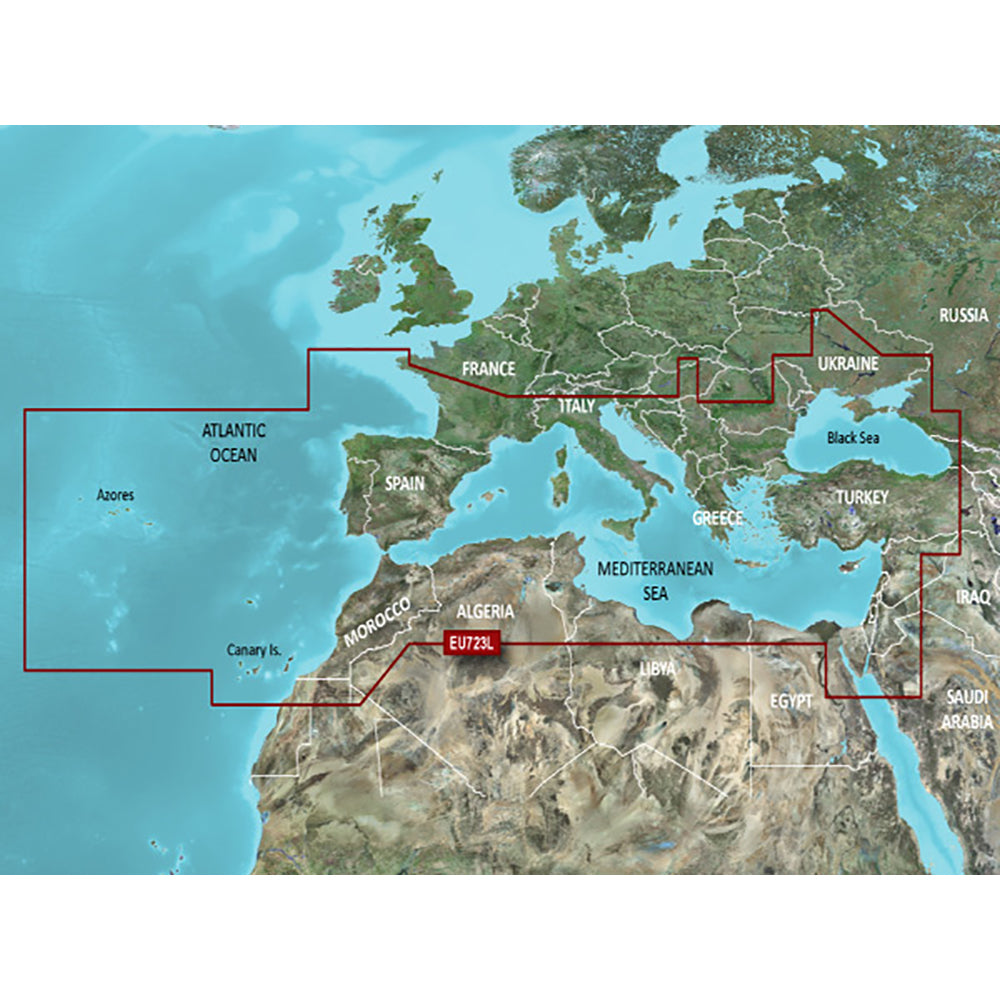 Garmin BlueChart g3 Vision HD Marine Chart, VEU723L Southern Europe, Auto Guidance, Depth Range Shading, Shallow Water Shading, Satellite Imagery, Aerial Photos, FishEye and MarinerEye 3D Views — Quality Boat Parts