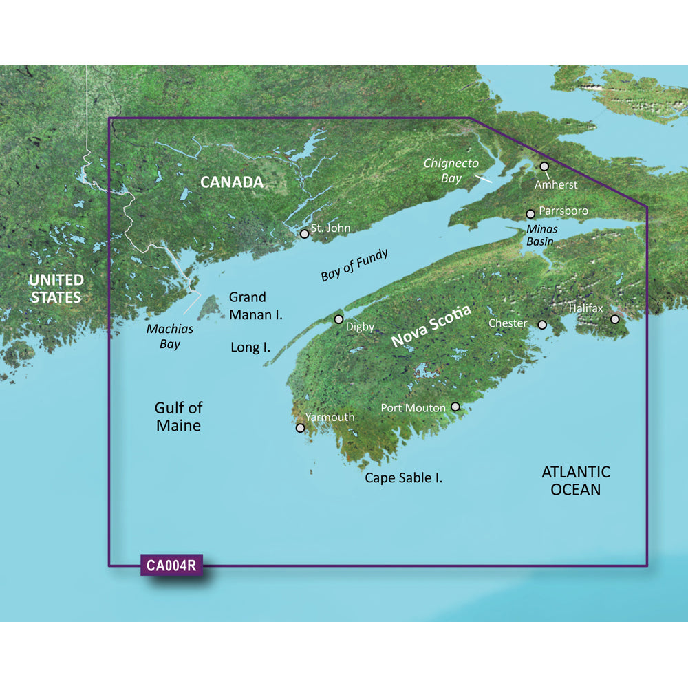 Garmin BlueChart g3 Vision HD VCA004R Chart, Bay of Fundy, 1 ft Contours, Auto Guidance, Depth Range Shading, High-Resolution Satellite Imagery, Shallow Water Shading — Quality Boat Parts