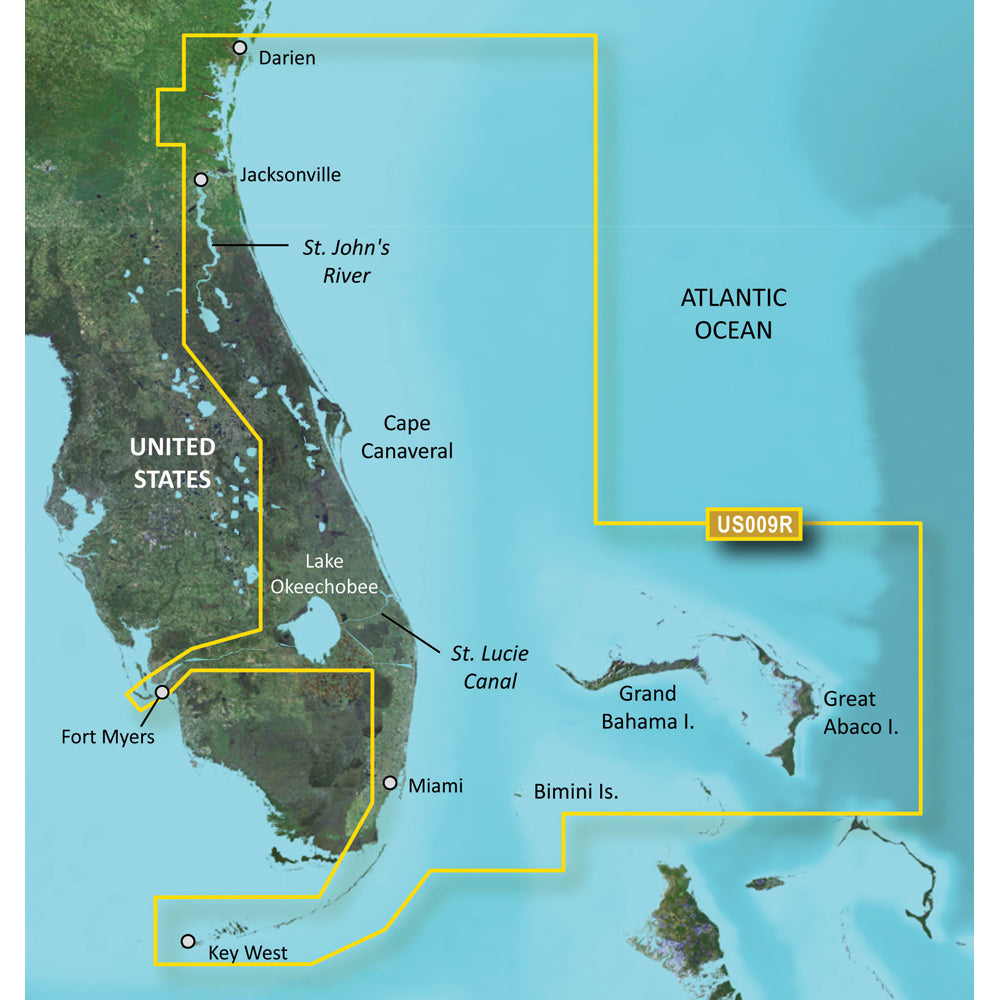 Garmin BlueChart g3 Vision HD VUS009R Coastal Chart, Jacksonville to Key West FL, Auto Guidance, High-Resolution Satellite Imagery, MarinerEye and FishEye 3D Views, NOAA Raster Cartography, Relief Shading, 1 ft Contours — Quality Boat Parts