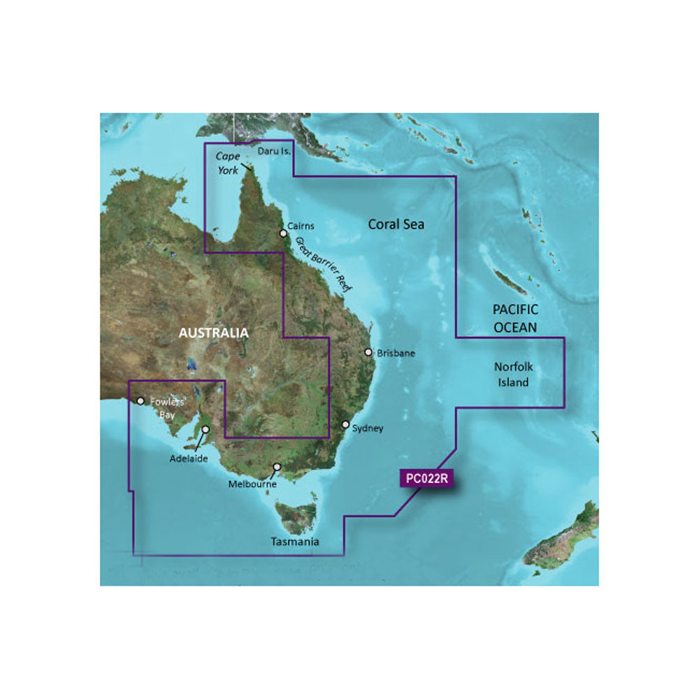 Garmin BlueChart g3 Vision HD Electronic Chart, VPC022R East Coast Australia, Auto Guidance, 1 ft Contours, Satellite Imagery, MarinerEye and FishEye 3D — Quality Boat Parts