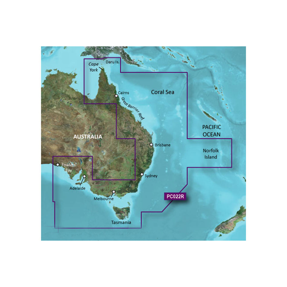Garmin BlueChart g3 Vision HD Electronic Chart, VPC022R East Coast Australia, Auto Guidance, 1 ft Contours, Satellite Imagery, MarinerEye and FishEye 3D — Quality Boat Parts