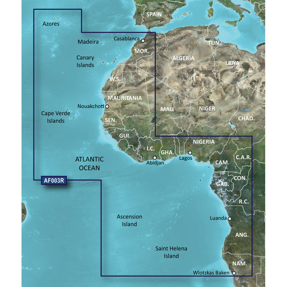 Garmin BlueChart Electronic Chart, For Garmin Chartplotters, Western Africa Coastal Charts — Quality Boat Parts