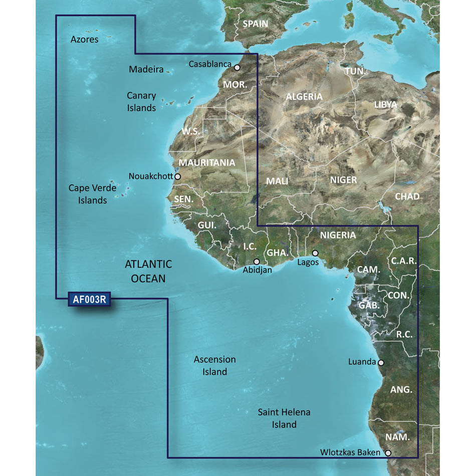 Garmin BlueChart Electronic Chart, For Garmin Chartplotters, Western Africa Coastal Charts — Quality Boat Parts