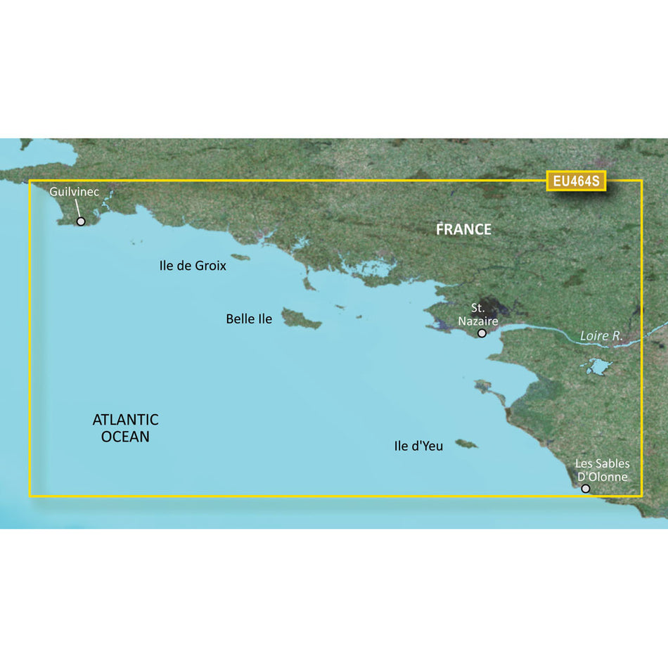 Garmin BlueChart g3 Vision HD VEU464S Electronic Chart, Penmarch to Les Sables d'Olonne, Garmin and Navionics Content, Auto Guidance, 1 ft Contours, High-Resolution Satellite Imagery, FishEye View, MarinerEye View, Aerial Photography — Quality Boat Parts