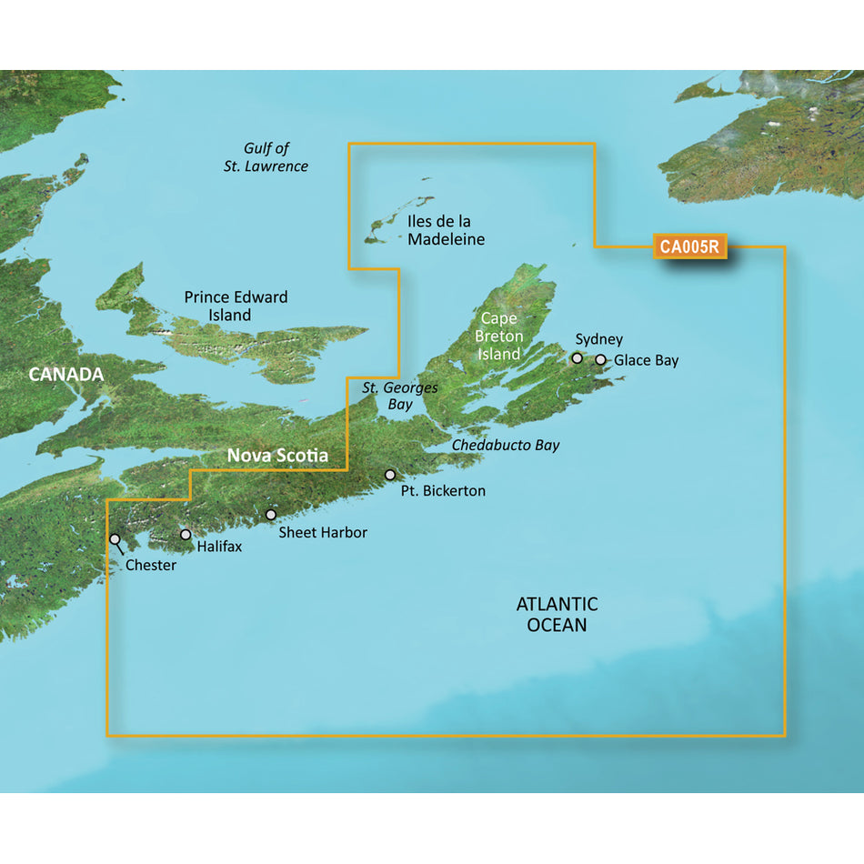 Garmin BlueChart g3 Vision HD VCA005R Coastal Chart, Halifax to Cape Breton Coverage, Auto Guidance, 1 ft Contours, Depth Range Shading, Shallow Water Shading — Quality Boat Parts