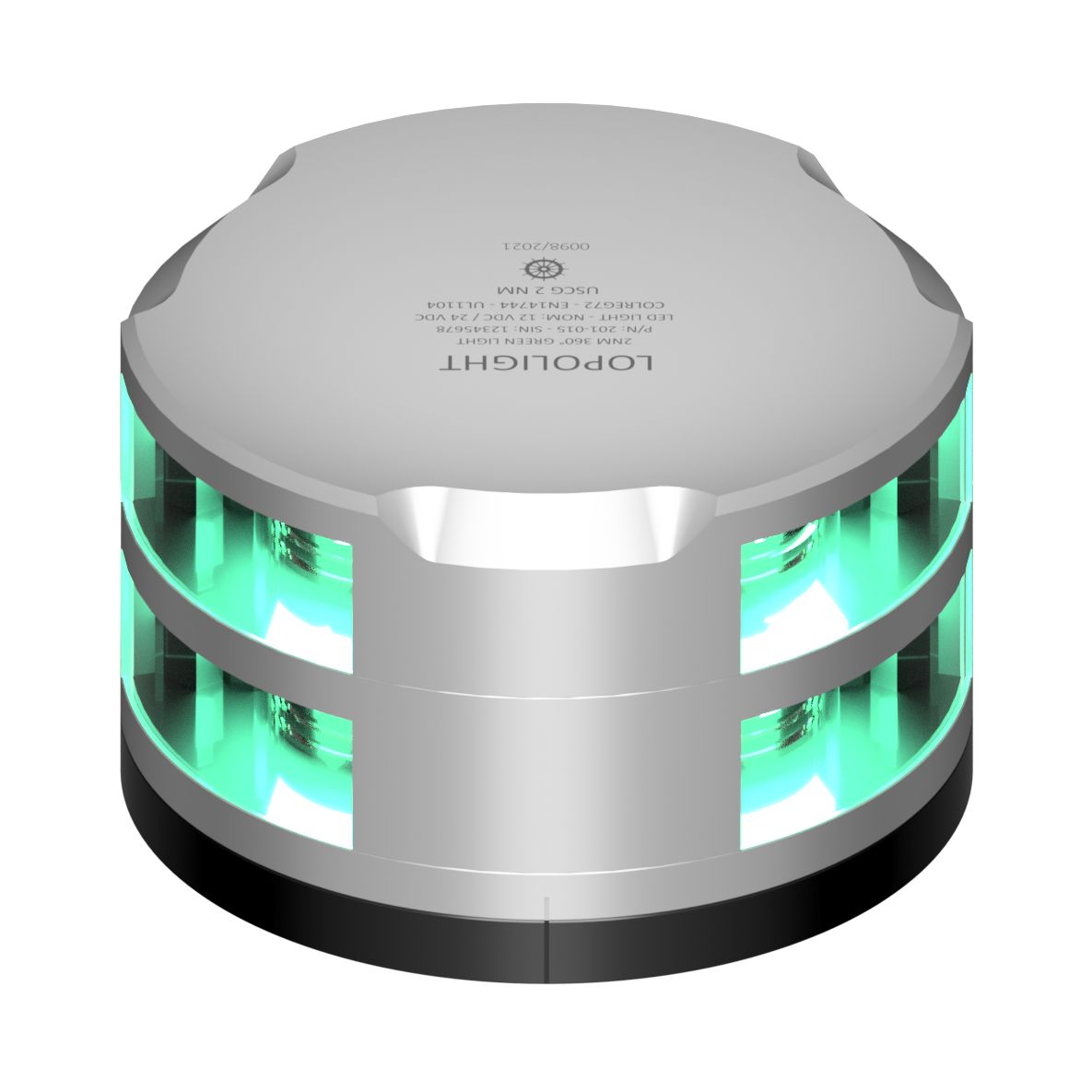 Lopolight 360° Green Navigation Light, 2nm, Horizontal Mount, IP68 — Quality Boat Parts
