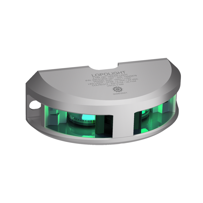 Lopolight 200-018 180 Deg LED Navigation Light, Green Light, 2nm, Vertical Mount, 10-32VDC, IP68, Anodized Aluminum, COLREG72, USCG — Quality Boat Parts