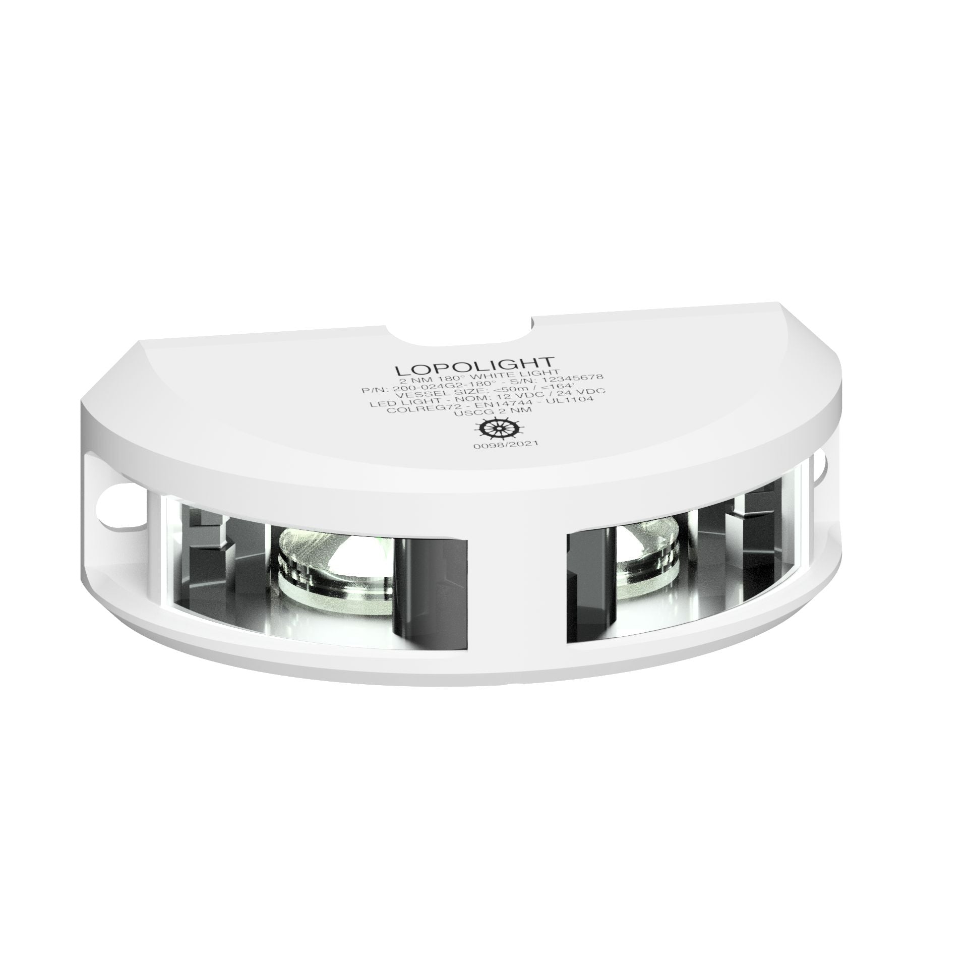 Lopolight Series 200-024 180 Deg White LED Navigation Light, 2NM, Vertical Mount, For Vessels Under 50m, 10-32VDC, IP68, COLREG72, USCG — Quality Boat Parts
