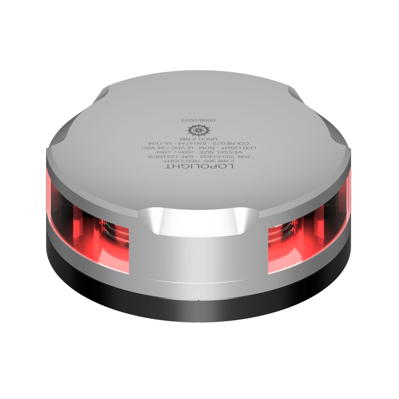Lopolight 201-014 2NM 360° Red Navigation Light, Flat Base, 10-32VDC, IP68 — Quality Boat Parts