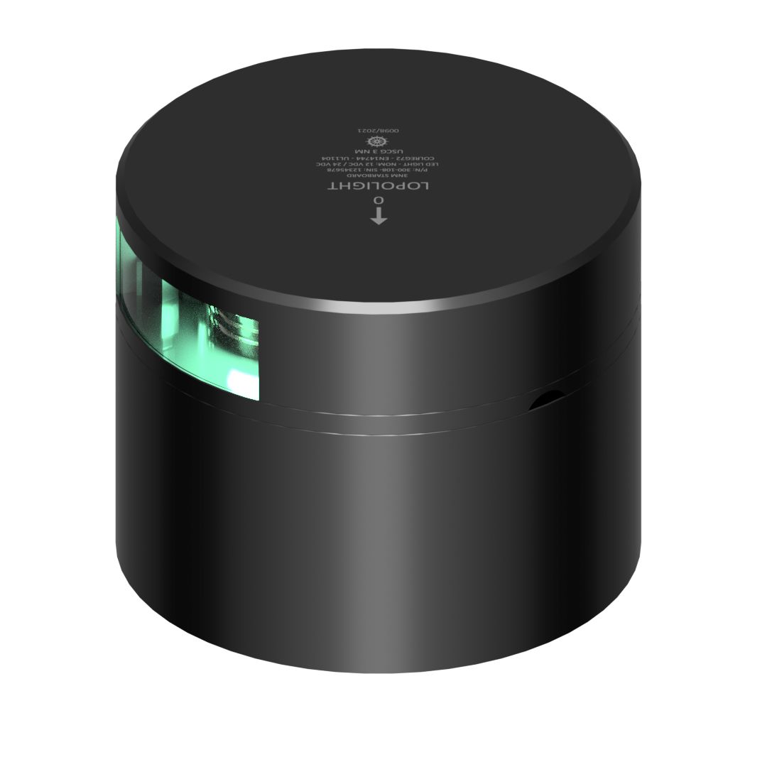 Lopolight Series 301-108 LED Green Starboard Sidelight, For Vessels Over 50m, 3NM Visibility, 112.5° Sector, Horizontal Mount, 10-32VDC, IP68 — Quality Boat Parts