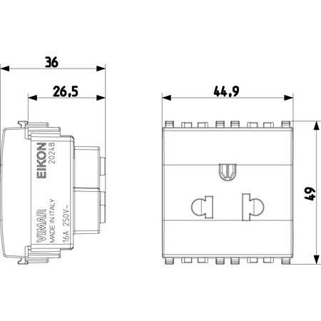 Vimar Eikon USA+EU SICURY Socket Outlet, 2P+E, 16A 250V, 2-Module, Flush Mount, IP20 — Quality Boat Parts