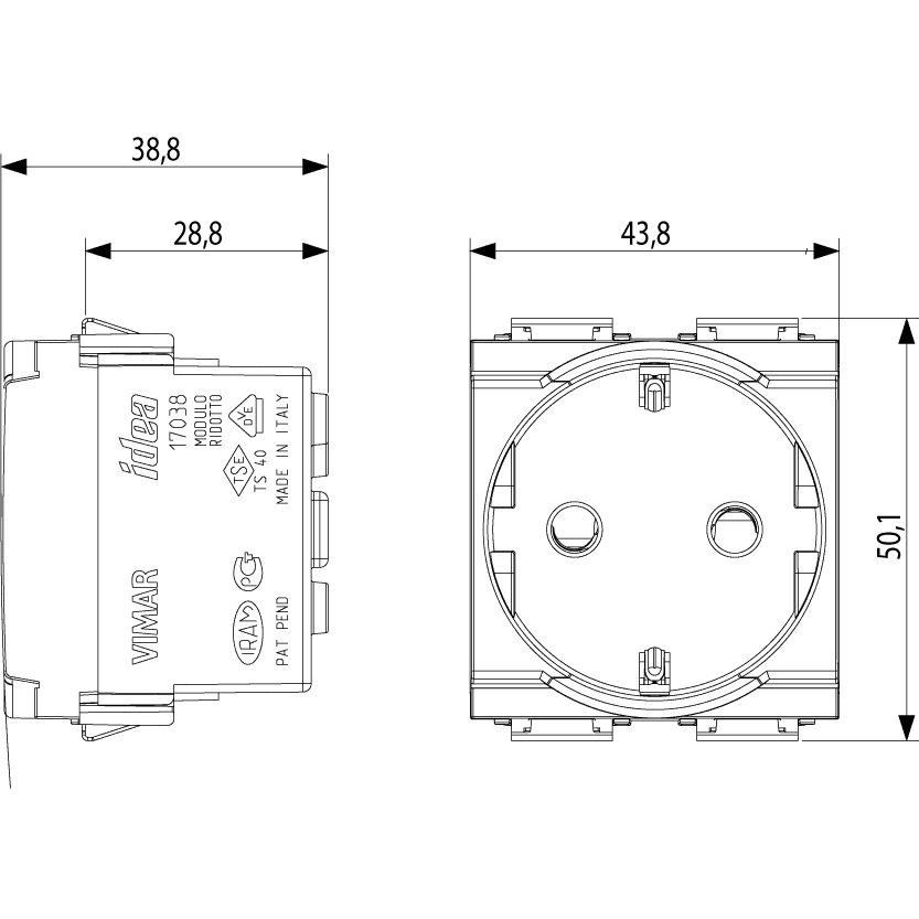 Vimar Idea German SICURY Socket Outlet, 2P+E, 16A 250V, IP20, 2 Reduced Modules — Quality Boat Parts
