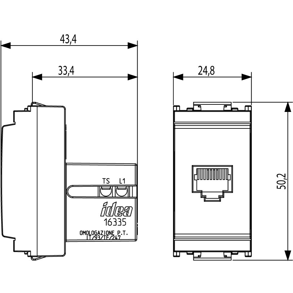 Vimar Idea RJ12 Phone Jack, 6-Position 6-Conductor (6/6), Screw Terminal, Flush-Mounted, IP20 — Quality Boat Parts