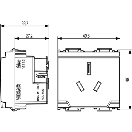 Vimar Idea SICURY Australian Socket Outlet, AS/NZS 3112, 2P+E, 15A 250V, 2 Modules, IP20 — Quality Boat Parts