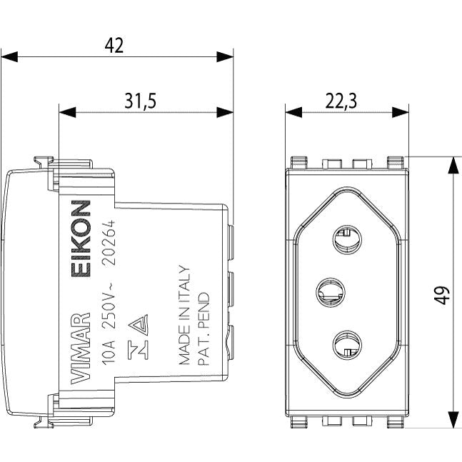 Vimar Eikon Brazilian SICURY Socket Outlet, 2P+E, 10A, 250V, IP20 — Quality Boat Parts
