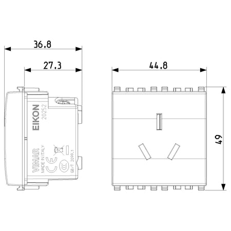 Vimar Eikon Chinese SICURY Socket Outlet, 2P+E 10A 250V, 2-Module — Quality Boat Parts