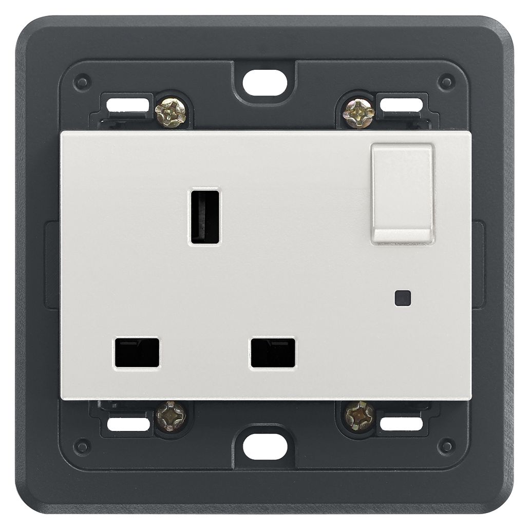 Vimar Eikon SICURY Switched English Standard Socket Outlet, 2P+E, 13A 250V, IP20, 3-Module Mounting Frame, Indicator Unit — Quality Boat Parts