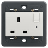 Vimar Eikon SICURY Switched English Standard Socket Outlet, 2P+E, 13A 250V, IP20, 3-Module Mounting Frame, Indicator Unit — Quality Boat Parts