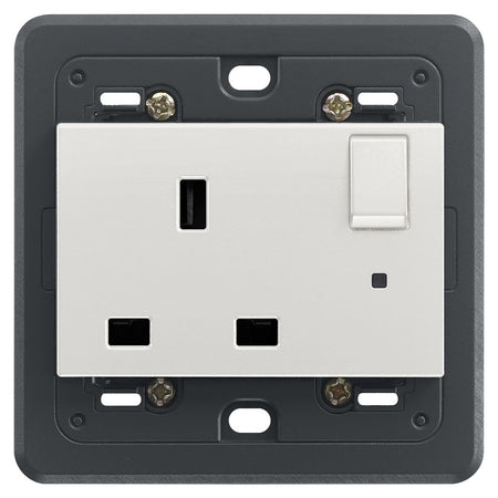 Vimar Eikon SICURY Switched English Standard Socket Outlet, 2P+E, 13A 250V, IP20, 3-Module Mounting Frame, Indicator Unit — Quality Boat Parts